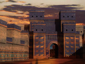 Babylon, Prozessionsstrae mit Ischtar-Tor. Bauzustand z.Zt. Nebukadnezars, Anfang 6. Jh. v.Chr.